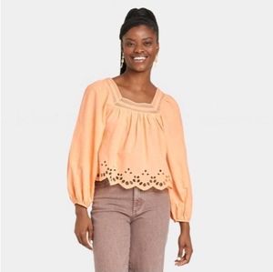 Women's Balloon Long Sleeve Eyelet Blouse - Universal Thread™ Size Small NWT